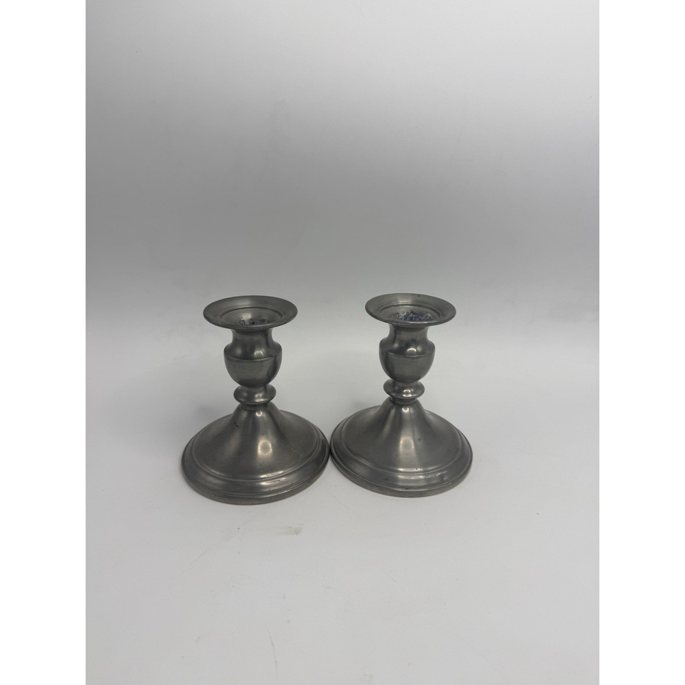 Pewter Weighted Candle Stick Holders 4 inches Vintage Pair Set of 2 WEB